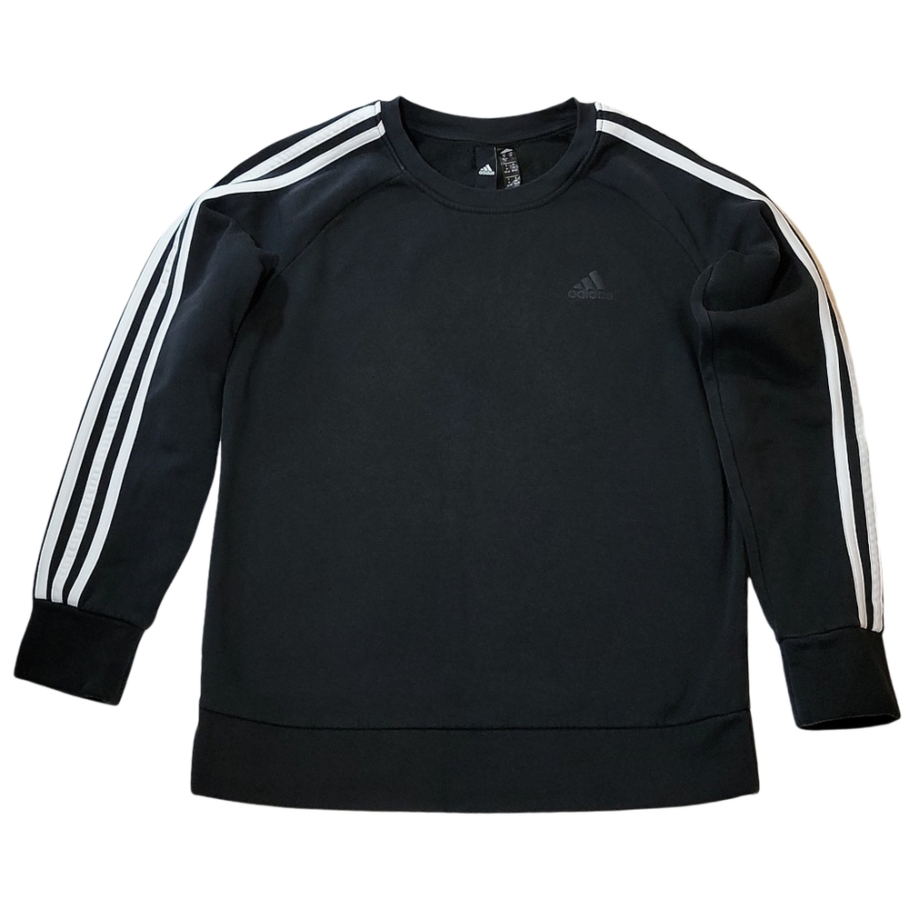 Women's Adidas Black Classic Essentials 3-Stripe Fleece Sweatshirt • Medium